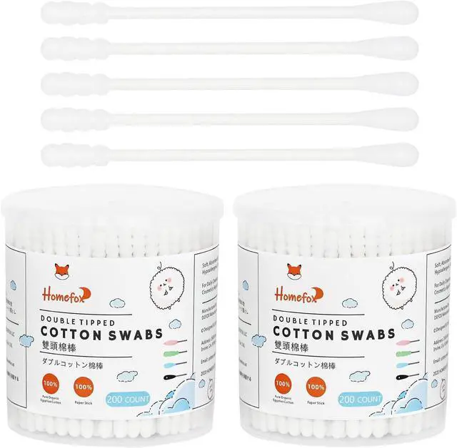 Main image of Cotton Swabs Spiral Slim - 400 Count Organic Cotton Buds Double Side Tightly Wrapped Cotton Tips Paper Stick Soft Gentle Lint-Free Cruelty-Free, Round & Spiral (White)