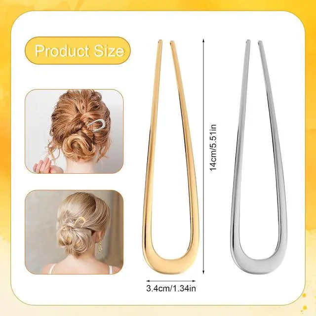 Alt view image 4 of 7 - 2 PCS U-Shaped Large 5.5 Inch metal hair pin,french hair pin,french hairpin,u pins for hair bun,hair pins for styling,hair pins for thick hair,bun pins