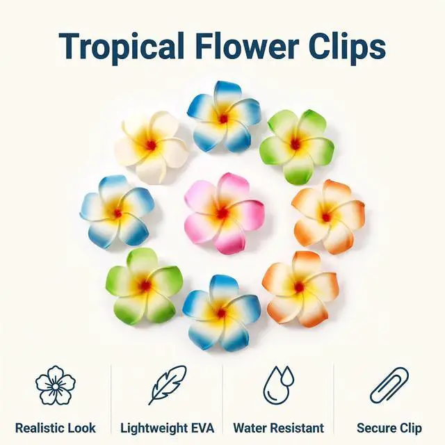 Alt view image 4 of 7 - 10 Pcs Colorful Hawaii Plumeria Flower Clips Hawaiian Flower Hair Barrettes Beach Party Hair Clips Artificial Tropical Hairpins for Wedding Hair Clips