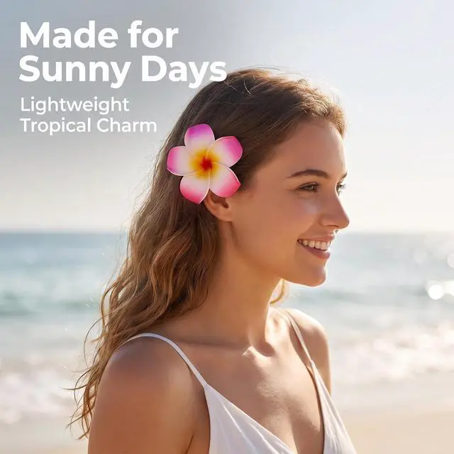 Alt view image 3 of 7 - 10 Pcs Colorful Hawaii Plumeria Flower Clips Hawaiian Flower Hair Barrettes Beach Party Hair Clips Artificial Tropical Hairpins for Wedding Hair Clips