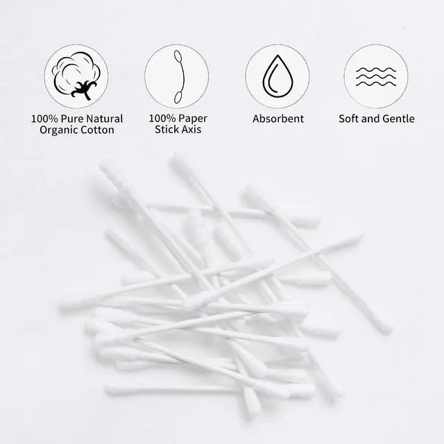 Alt view image 5 of 7 - Cotton Swabs Spiral Slim - 400 Count Organic Cotton Buds Double Side Tightly Wrapped Cotton Tips Paper Stick Soft Gentle Lint-Free Cruelty-Free, Round & Spiral (White)