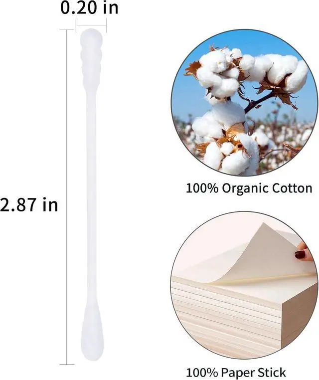 Alt view image 7 of 7 - Cotton Swabs Spiral Slim - 400 Count Organic Cotton Buds Double Side Tightly Wrapped Cotton Tips Paper Stick Soft Gentle Lint-Free Cruelty-Free, Round & Spiral (White)