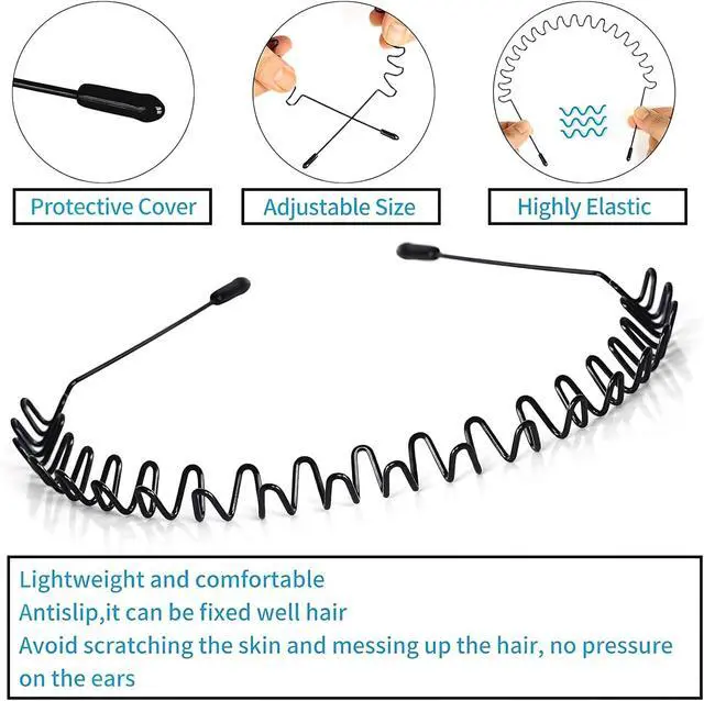 Alt view image 3 of 6 - 3 Pack Headbands for Men and Women,Metal Hair Band Non Slip,Comfortable Comb Headband with Teeth for Sports Washing Face(Black)