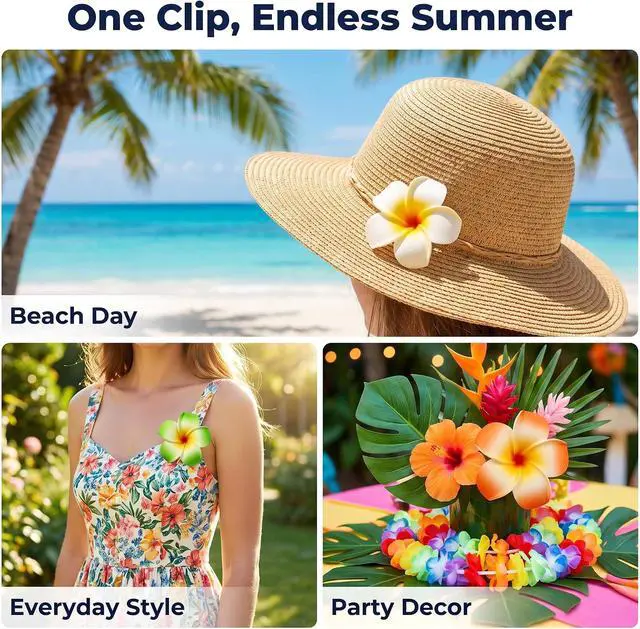 Alt view image 7 of 7 - 10 Pcs Colorful Hawaii Plumeria Flower Clips Hawaiian Flower Hair Barrettes Beach Party Hair Clips Artificial Tropical Hairpins for Wedding Hair Clips