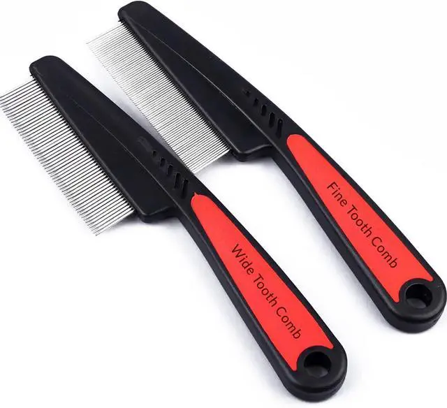 Main image of 2 Pieces Stainless Steel Fine & Wide Tooth Comb, High Strength Teeth Hair Combs, Professional Dandruff Combs Grooming Tool (two different style)