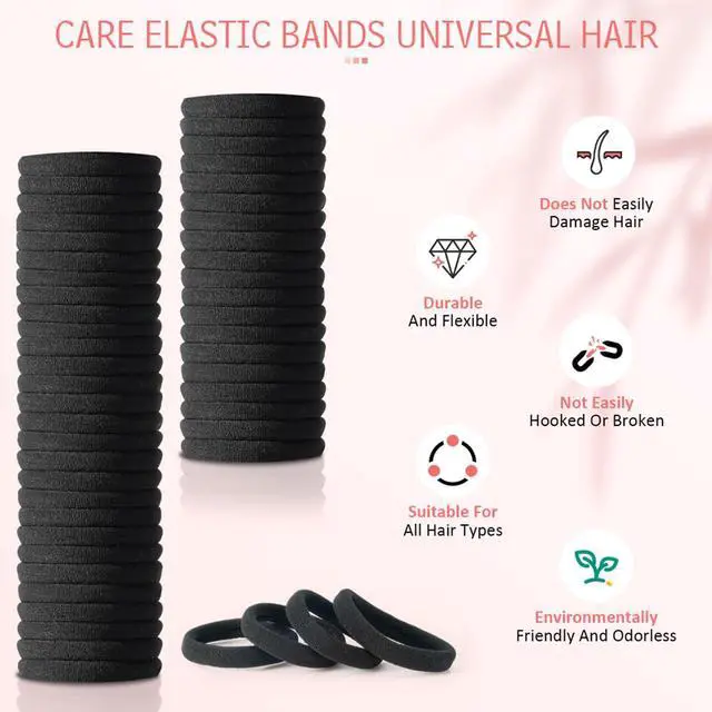 Alt view image 2 of 6 - 100PCS AOHIEDI No Damage Hair Ties for Women Girls, Elastic Hair Bands for All Hair Types, Thick or Thin, Ponytail Holders are Easy to Remove and Don't get Tangled, Upgrade, Black