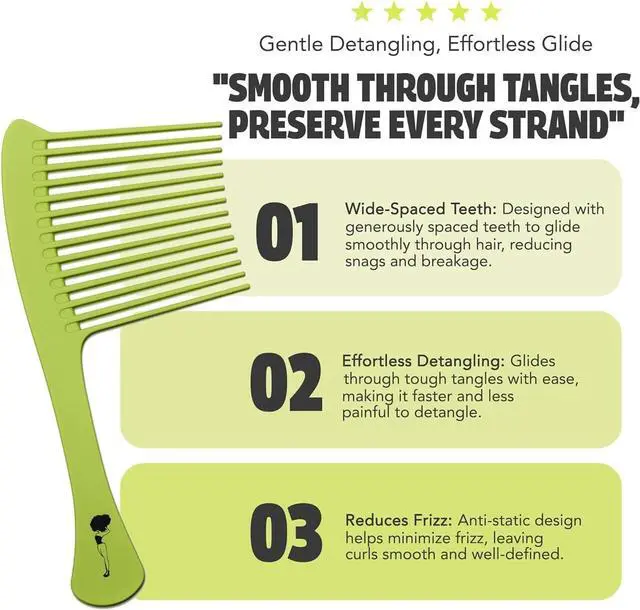 Alt view image 2 of 7 - Pardon My Fro Wide Tooth Comb for Curly Hair, Detangling Styling Tool Green | Gentle Detangling, Minimizes Snags, Ergonomic Grip, Lightweight, Perfect For Thick, Textured Hair, For Wet Use, Easy Care