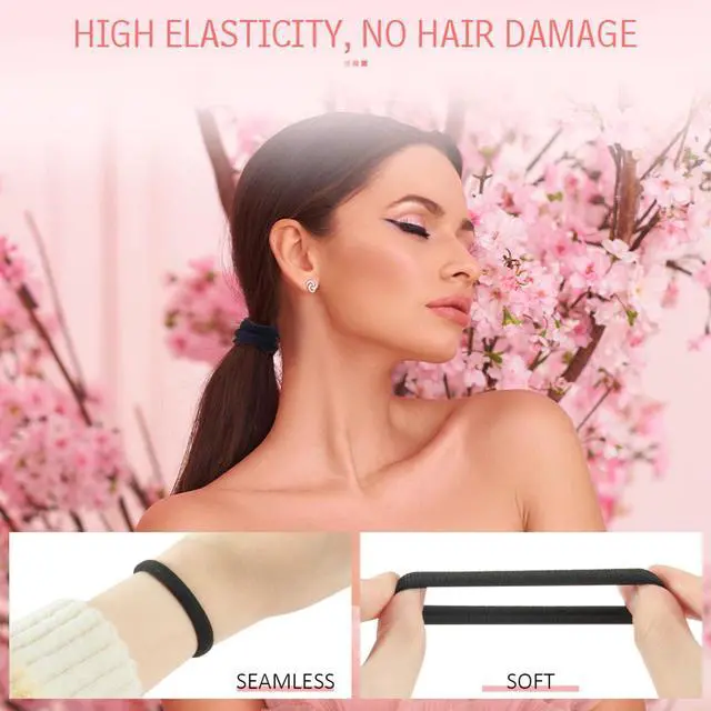 Alt view image 4 of 6 - 100PCS AOHIEDI No Damage Hair Ties for Women Girls, Elastic Hair Bands for All Hair Types, Thick or Thin, Ponytail Holders are Easy to Remove and Don't get Tangled, Upgrade, Black