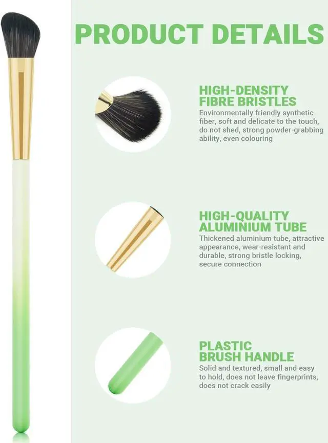Alt view image 3 of 7 - Eye Makeup Brush Set, 8 Pcs Update Synthetic Eyeshadow Brush Angled Eyebrow Brush Lip Brush with 3Pcs Powder Puffs and Green Case