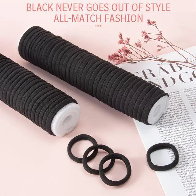 Alt view image 6 of 6 - 100PCS AOHIEDI No Damage Hair Ties for Women Girls, Elastic Hair Bands for All Hair Types, Thick or Thin, Ponytail Holders are Easy to Remove and Don't get Tangled, Upgrade, Black