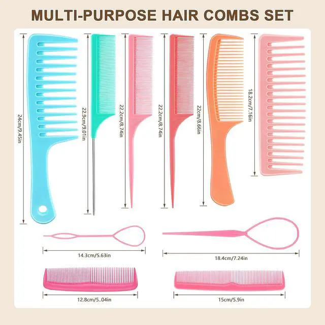 Alt view image 5 of 7 - NICEMOVIC Hair Combs for Women, Wide Tooth Hair Combs & Rat Tail Comb Topsy Tail Hair Tool 10 Pcs Hair Combs Set Shaping Tool Suitable for Curling Combing Straightening and Parting Braiding
