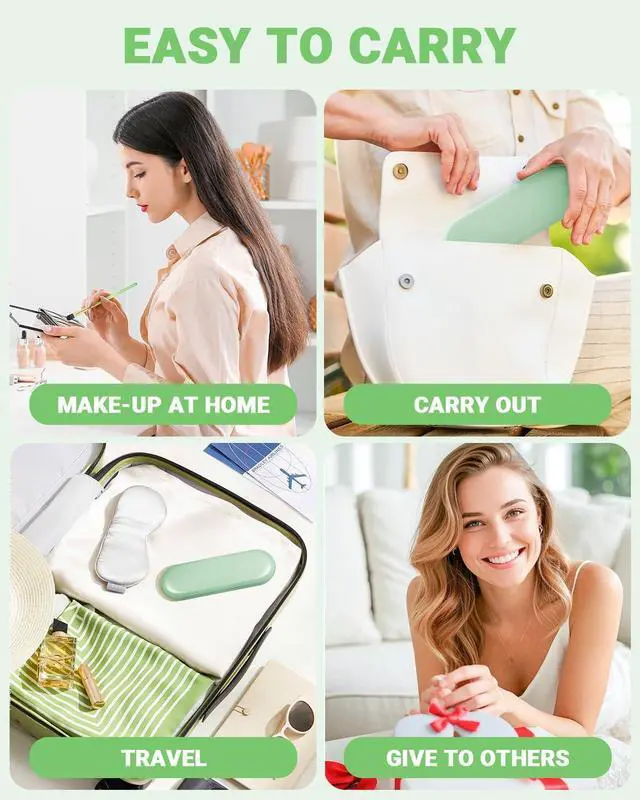Alt view image 7 of 7 - Eye Makeup Brush Set, 8 Pcs Update Synthetic Eyeshadow Brush Angled Eyebrow Brush Lip Brush with 3Pcs Powder Puffs and Green Case