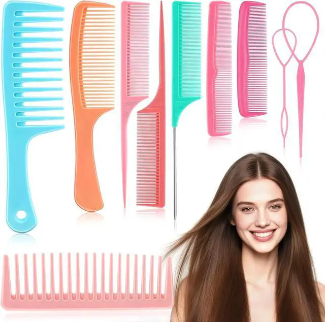 Main image of NICEMOVIC Hair Combs for Women, Wide Tooth Hair Combs & Rat Tail Comb Topsy Tail Hair Tool 10 Pcs Hair Combs Set Shaping Tool Suitable for Curling Combing Straightening and Parting Braiding