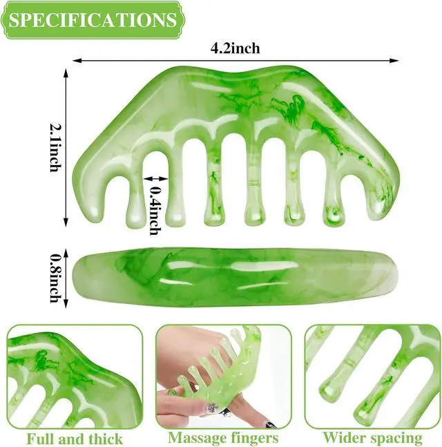 Alt view image 2 of 7 - Geiserailie 2 Pcs Jade Combs Gua Sha Stone Scalp Massage Tool | Face Body Skin Hair Massage,Esthetician Supplies,Gifts for Women,Caring Therapy Tools