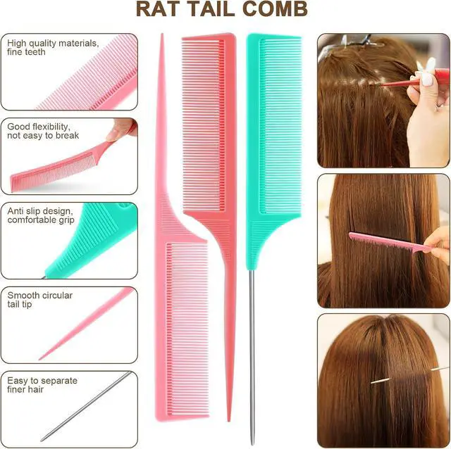 Alt view image 7 of 7 - NICEMOVIC Hair Combs for Women, Wide Tooth Hair Combs & Rat Tail Comb Topsy Tail Hair Tool 10 Pcs Hair Combs Set Shaping Tool Suitable for Curling Combing Straightening and Parting Braiding