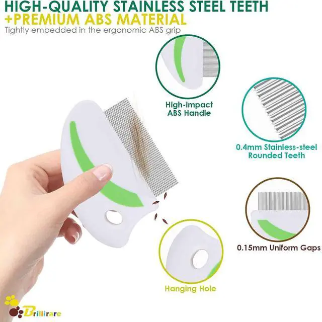 Alt view image 3 of 7 - 2 Pack Flea Lice Comb, Stainless Steel Dog Cat Grooming Combs with Rounded Teeth, Professional Pet Tear Stain Remover, Dematting Tool for Small, Medium & Large Pets