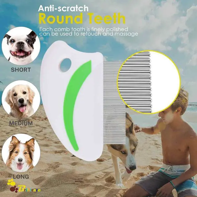 Alt view image 5 of 7 - 2 Pack Flea Lice Comb, Stainless Steel Dog Cat Grooming Combs with Rounded Teeth, Professional Pet Tear Stain Remover, Dematting Tool for Small, Medium & Large Pets