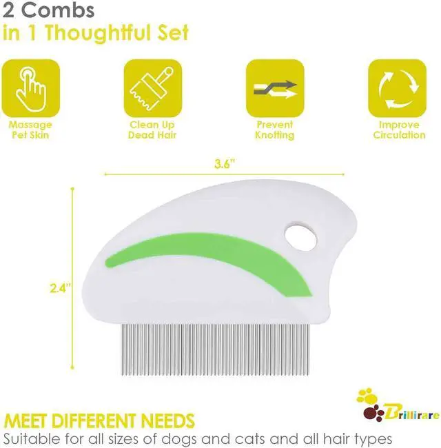 Alt view image 2 of 7 - 2 Pack Flea Lice Comb, Stainless Steel Dog Cat Grooming Combs with Rounded Teeth, Professional Pet Tear Stain Remover, Dematting Tool for Small, Medium & Large Pets
