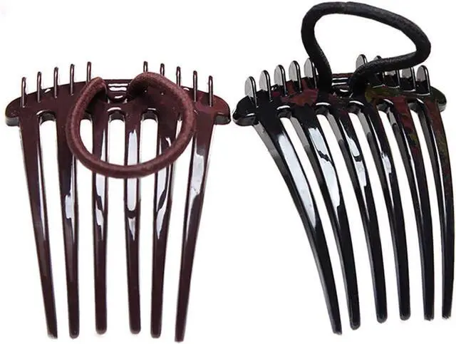 Main image of 4Pcs Ponytail Bump it UP Volume Inserts Combs Fluffy Hair Comb Hair Styling Tool with Elastic Rubber Band (2 Black+2 Coffee)