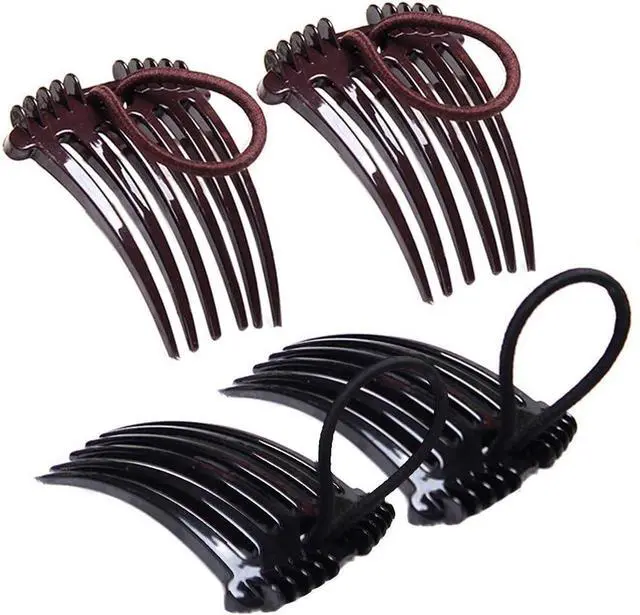 Alt view image 4 of 5 - 4Pcs Ponytail Bump it UP Volume Inserts Combs Fluffy Hair Comb Hair Styling Tool with Elastic Rubber Band (2 Black+2 Coffee)