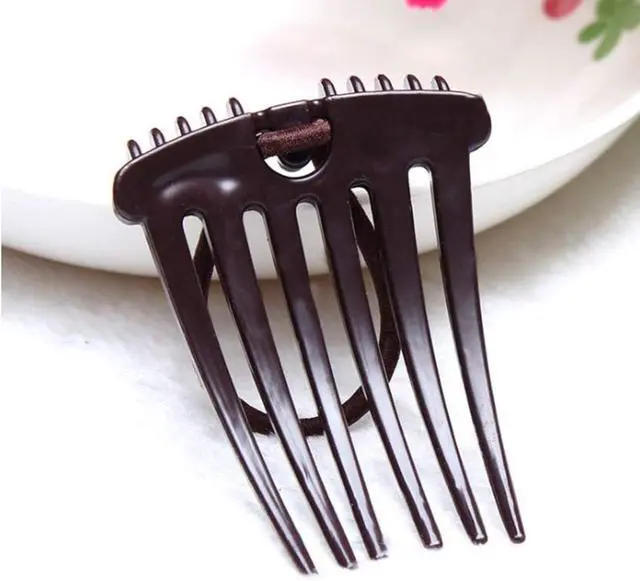 Alt view image 2 of 5 - 4Pcs Ponytail Bump it UP Volume Inserts Combs Fluffy Hair Comb Hair Styling Tool with Elastic Rubber Band (2 Black+2 Coffee)