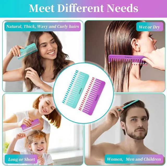 Alt view image 6 of 7 - 2-Pack Wide-Tooth Anti-Static Comb Set-6.1inch Handle-Free Design, Suitable for Curly, Wet & Dry Hair, Portable Travel Detangling Comb (Purple+Blue)