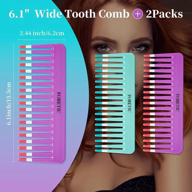 Alt view image 3 of 7 - 2-Pack Wide-Tooth Anti-Static Comb Set-6.1inch Handle-Free Design, Suitable for Curly, Wet & Dry Hair, Portable Travel Detangling Comb (Purple+Blue)