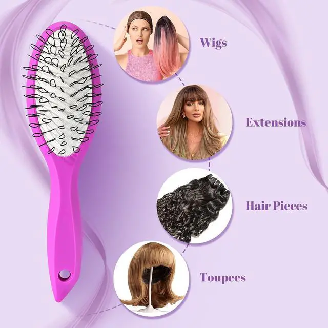 Alt view image 2 of 7 - Wig Brush Comb Set, Premium Matte Grip, 2pcs Professional Extension Brush with Ergonomic Travel Size Design for Human and Synthetic Hair