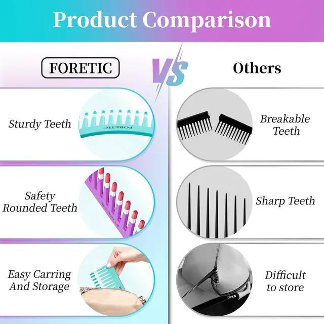 Alt view image 4 of 7 - 2-Pack Wide-Tooth Anti-Static Comb Set-6.1inch Handle-Free Design, Suitable for Curly, Wet & Dry Hair, Portable Travel Detangling Comb (Purple+Blue)