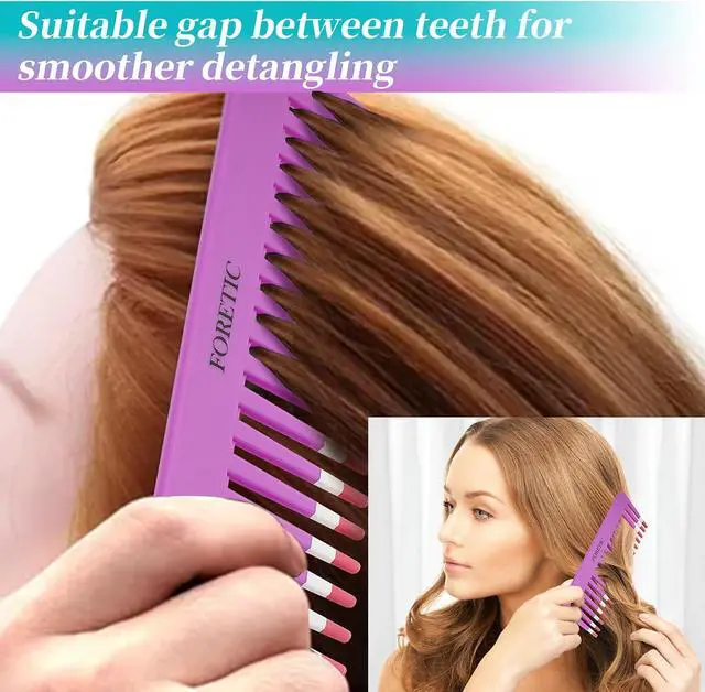 Alt view image 7 of 7 - 2-Pack Wide-Tooth Anti-Static Comb Set-6.1inch Handle-Free Design, Suitable for Curly, Wet & Dry Hair, Portable Travel Detangling Comb (Purple+Blue)