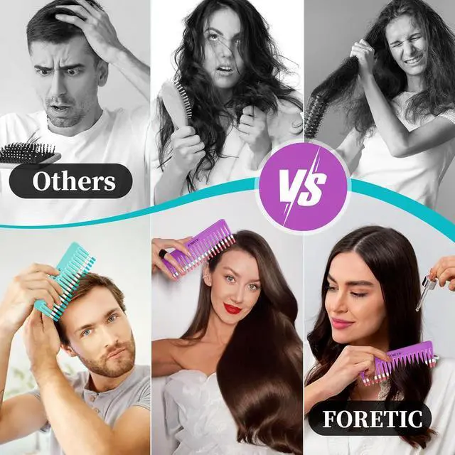 Alt view image 5 of 7 - 2-Pack Wide-Tooth Anti-Static Comb Set-6.1inch Handle-Free Design, Suitable for Curly, Wet & Dry Hair, Portable Travel Detangling Comb (Purple+Blue)
