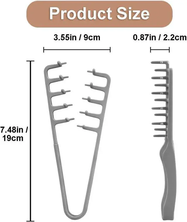 Alt view image 2 of 5 - 2-in-1 Texture Comb, Volumizing Wide & Fine-Toothed Hair Comb - Anti-Frizz Fluffy Styling Tool for Men Women, Portable Lightweight Design with Non-Slip Grip, Suitable for All Hair Types (1 Pack, Grey)