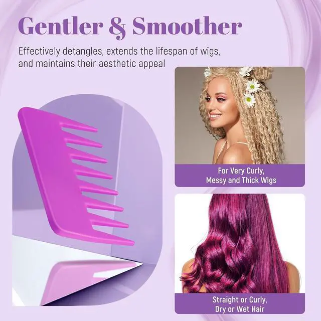Alt view image 5 of 7 - Wig Brush Comb Set, Premium Matte Grip, 2pcs Professional Extension Brush with Ergonomic Travel Size Design for Human and Synthetic Hair