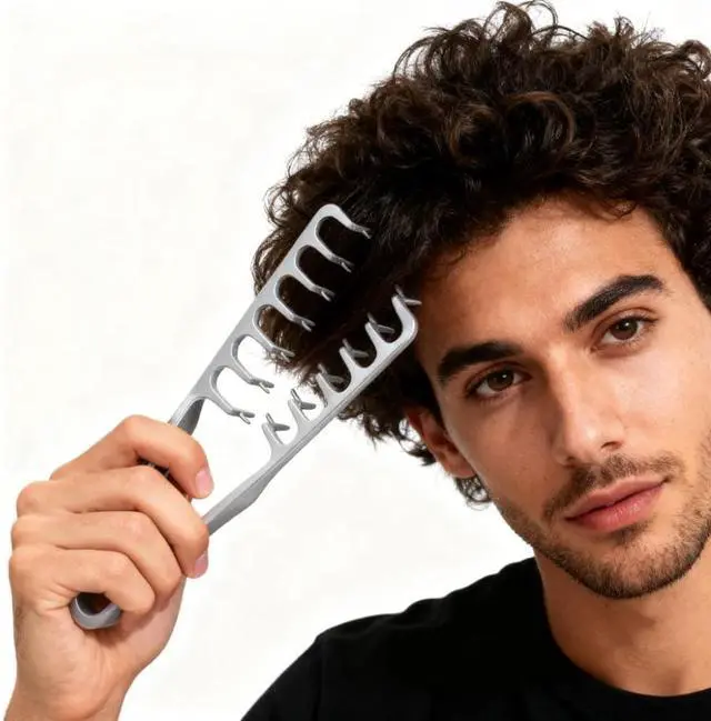 Alt view image 4 of 5 - 2-in-1 Texture Comb, Volumizing Wide & Fine-Toothed Hair Comb - Anti-Frizz Fluffy Styling Tool for Men Women, Portable Lightweight Design with Non-Slip Grip, Suitable for All Hair Types (1 Pack, Grey)