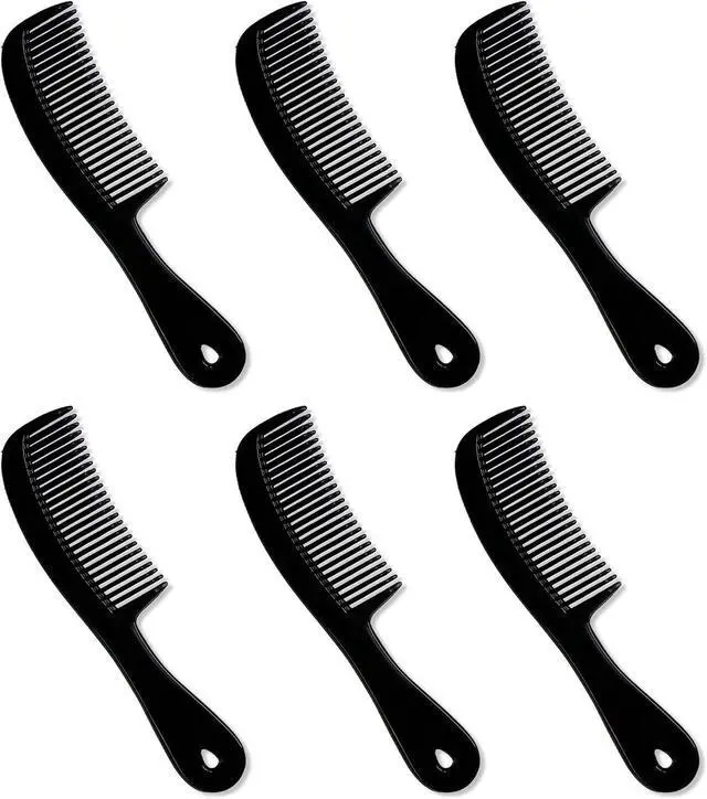 Main image of Men's Hair Comb with Handle, 6 Inch Plastic Flexible, 6 Pack | Black Fine Tooth Styling Set for Everyday Grooming, Travel, Beard and Mustache