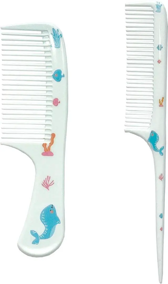 Main image of Small Cute baby Hair Comb,2 Piece Mini Hair Comb Set Toddler Combs Set for Girls Boys Kids Fine Tooth Rat Tail Comb Portable Plastic Hairdressing Combs Gift For Wet And Dry Hair (Blue Whale)