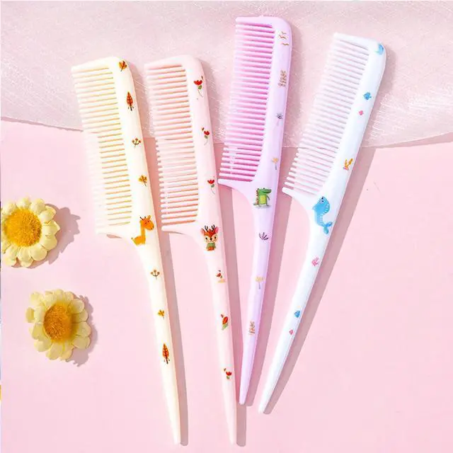 Alt view image 4 of 7 - Small Cute baby Hair Comb,2 Piece Mini Hair Comb Set Toddler Combs Set for Girls Boys Kids Fine Tooth Rat Tail Comb Portable Plastic Hairdressing Combs Gift For Wet And Dry Hair (Blue Whale)