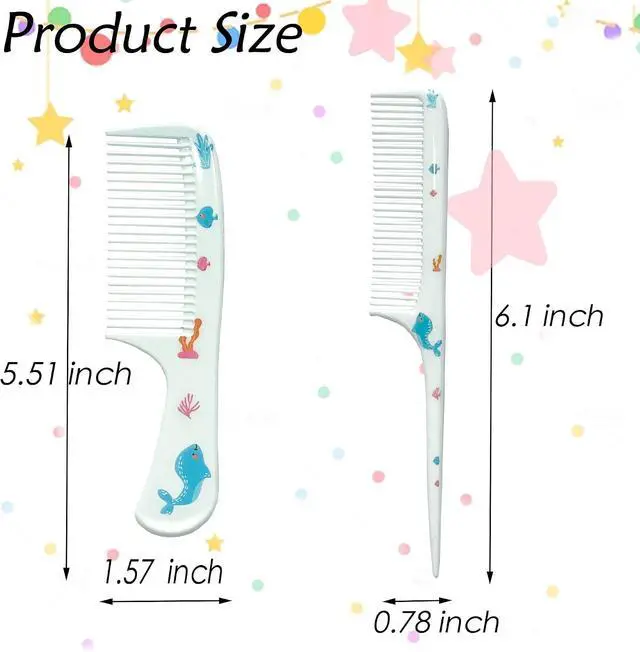 Alt view image 3 of 7 - Small Cute baby Hair Comb,2 Piece Mini Hair Comb Set Toddler Combs Set for Girls Boys Kids Fine Tooth Rat Tail Comb Portable Plastic Hairdressing Combs Gift For Wet And Dry Hair (Blue Whale)