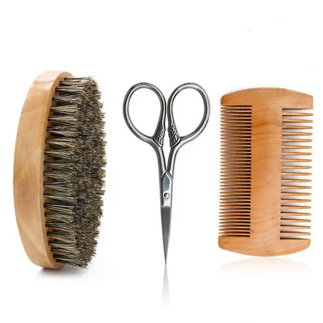 Alt view image 4 of 7 - Hair Dough Beard Brush & Comb, Scissors Set for Men, Set Includes Soft Boar Bristle Brush, Bamboo Wide Tooth Comb, and Mustache Trimming Scissors, Straighten & Soften Your Beard