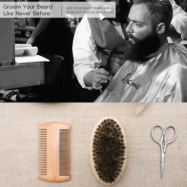 Alt view image 3 of 7 - Hair Dough Beard Brush & Comb, Scissors Set for Men, Set Includes Soft Boar Bristle Brush, Bamboo Wide Tooth Comb, and Mustache Trimming Scissors, Straighten & Soften Your Beard