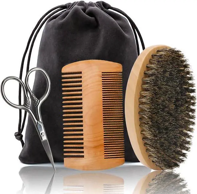Main image of Hair Dough Beard Brush & Comb, Scissors Set for Men, Set Includes Soft Boar Bristle Brush, Bamboo Wide Tooth Comb, and Mustache Trimming Scissors, Straighten & Soften Your Beard