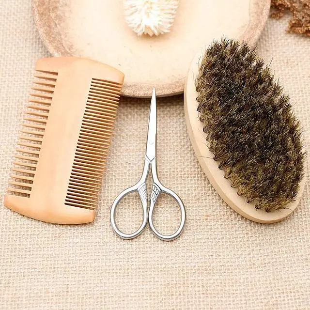 Alt view image 7 of 7 - Hair Dough Beard Brush & Comb, Scissors Set for Men, Set Includes Soft Boar Bristle Brush, Bamboo Wide Tooth Comb, and Mustache Trimming Scissors, Straighten & Soften Your Beard