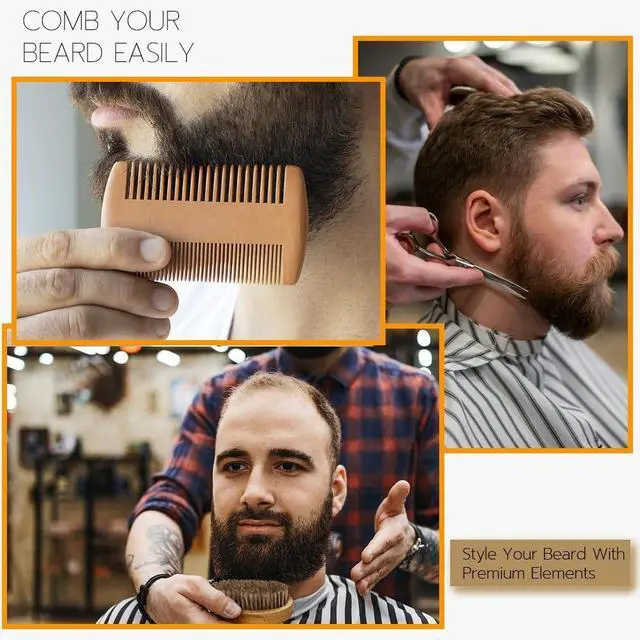 Alt view image 6 of 7 - Hair Dough Beard Brush & Comb, Scissors Set for Men, Set Includes Soft Boar Bristle Brush, Bamboo Wide Tooth Comb, and Mustache Trimming Scissors, Straighten & Soften Your Beard