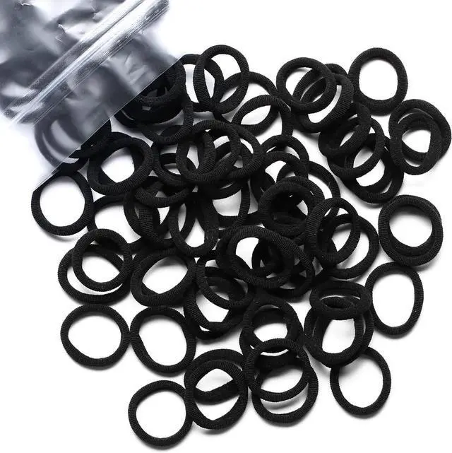 Main image of Hair Ties Mini 100 Pcs Seamless Black Hair Bands Soft Elastics | Stretchy Scrunchie No Damage Ponytail Holders Hair Ties