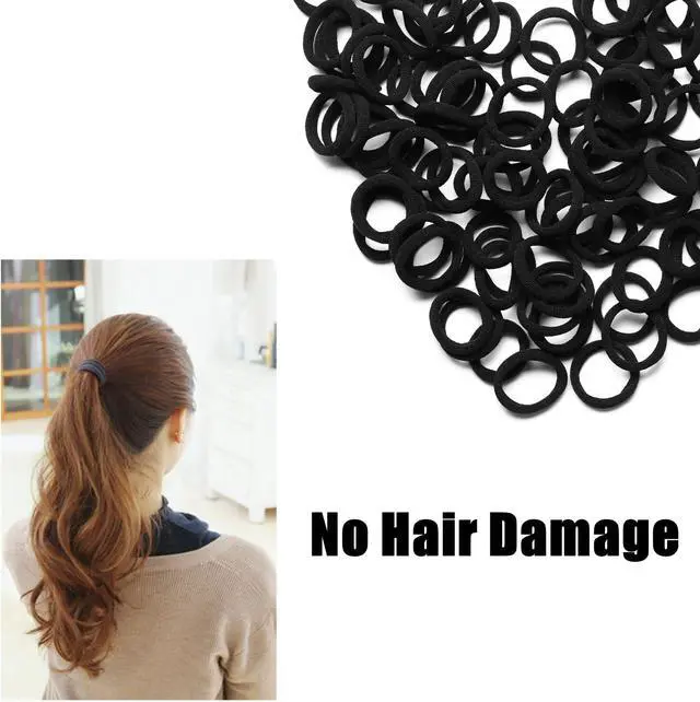 Alt view image 4 of 7 - Hair Ties Mini 100 Pcs Seamless Black Hair Bands Soft Elastics | Stretchy Scrunchie No Damage Ponytail Holders Hair Ties