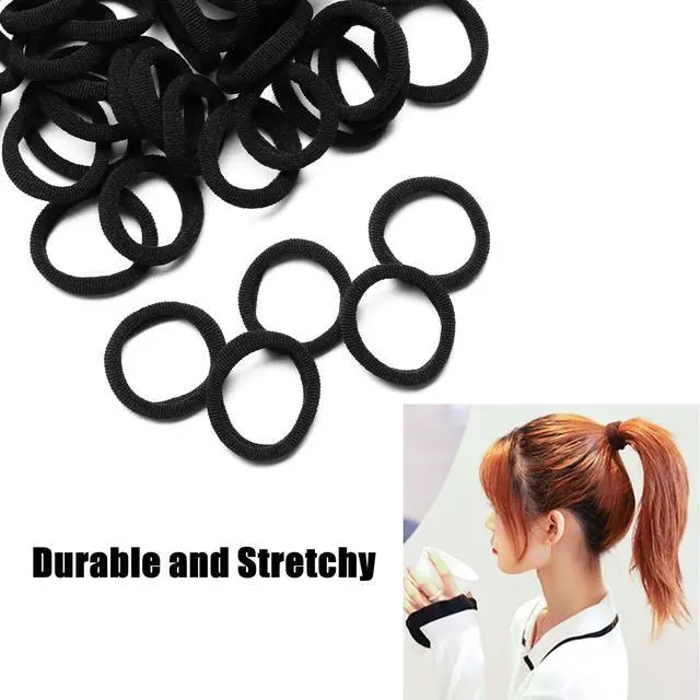 Alt view image 6 of 7 - Hair Ties Mini 100 Pcs Seamless Black Hair Bands Soft Elastics | Stretchy Scrunchie No Damage Ponytail Holders Hair Ties