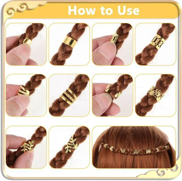 Alt view image 5 of 7 - Tyqour 50pcs Gold Hair Jewelry for Braids Accessories Loc Jewelry for Hair Dreadlocks Adjustable Hair Rings Hair Cuff Hair Charms Braid Jewelry Hair Beads Decorations for Men Women