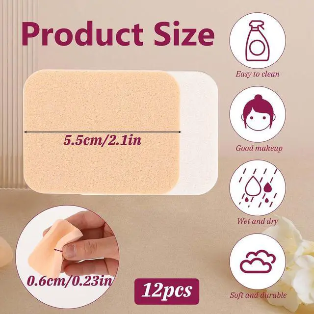 Alt view image 2 of 7 - 12 Pcs Square Makeup Sponges for Foundation Facial Puff Cosmetic Sponge Round Foam Pad Makeup Eye Face Powders for Liquid Foundation Cream Concealer