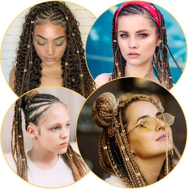 Alt view image 7 of 7 - Tyqour 50pcs Gold Hair Jewelry for Braids Accessories Loc Jewelry for Hair Dreadlocks Adjustable Hair Rings Hair Cuff Hair Charms Braid Jewelry Hair Beads Decorations for Men Women