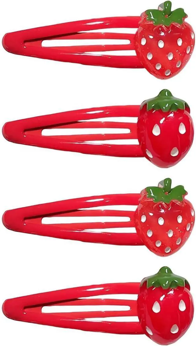 Main image of Strawberry Hair Clip - 4Pcs Red Metal Snap Fruit Hair Clips Hair Barrettes Cute Strawberry Hair Accessories for Girls Toddlers Kids and Teens Gifts